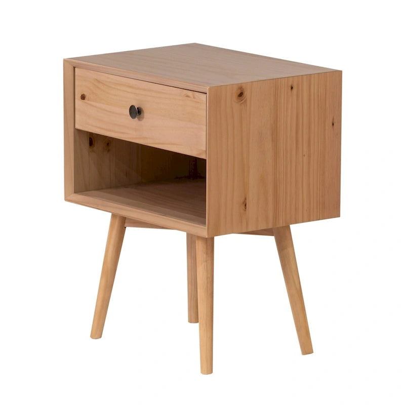 Table de chevet Middlebrook Mid-Century en bois massif à 1 tiroir, ensemble de 2