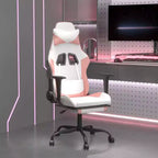 vidaXL Chaise de Massage Gaming avec Siège et Dossier Réglables, Fonction de Massage Intégrée - Rembourrée en Mousse, Recouverte de Blanc et Rose