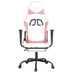vidaXL Chaise de Massage Gaming avec Siège et Dossier Réglables, Fonction de Massage Intégrée - Rembourrée en Mousse, Recouverte de Blanc et Rose