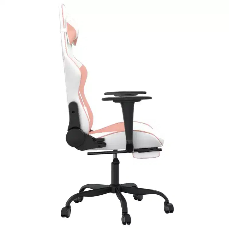 vidaXL Chaise de Massage Gaming avec Siège et Dossier Réglables, Fonction de Massage Intégrée - Rembourrée en Mousse, Recouverte de Blanc et Rose