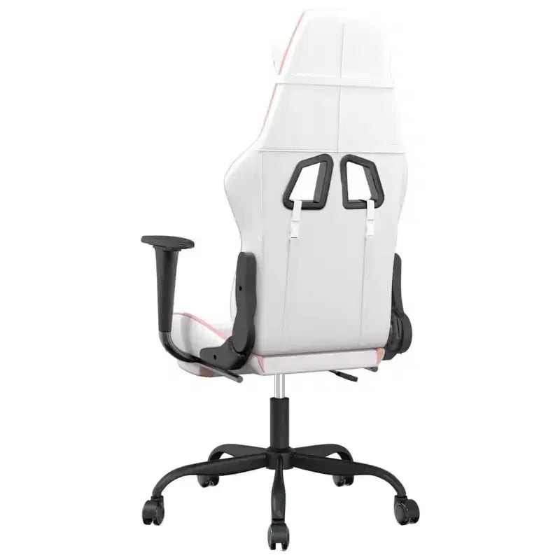 vidaXL Chaise de Massage Gaming avec Siège et Dossier Réglables, Fonction de Massage Intégrée - Rembourrée en Mousse, Recouverte de Blanc et Rose