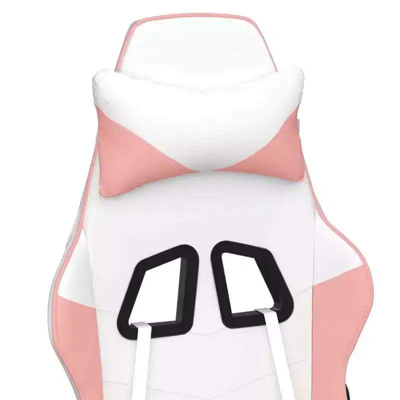 vidaXL Chaise de Massage Gaming avec Siège et Dossier Réglables, Fonction de Massage Intégrée - Rembourrée en Mousse, Recouverte de Blanc et Rose