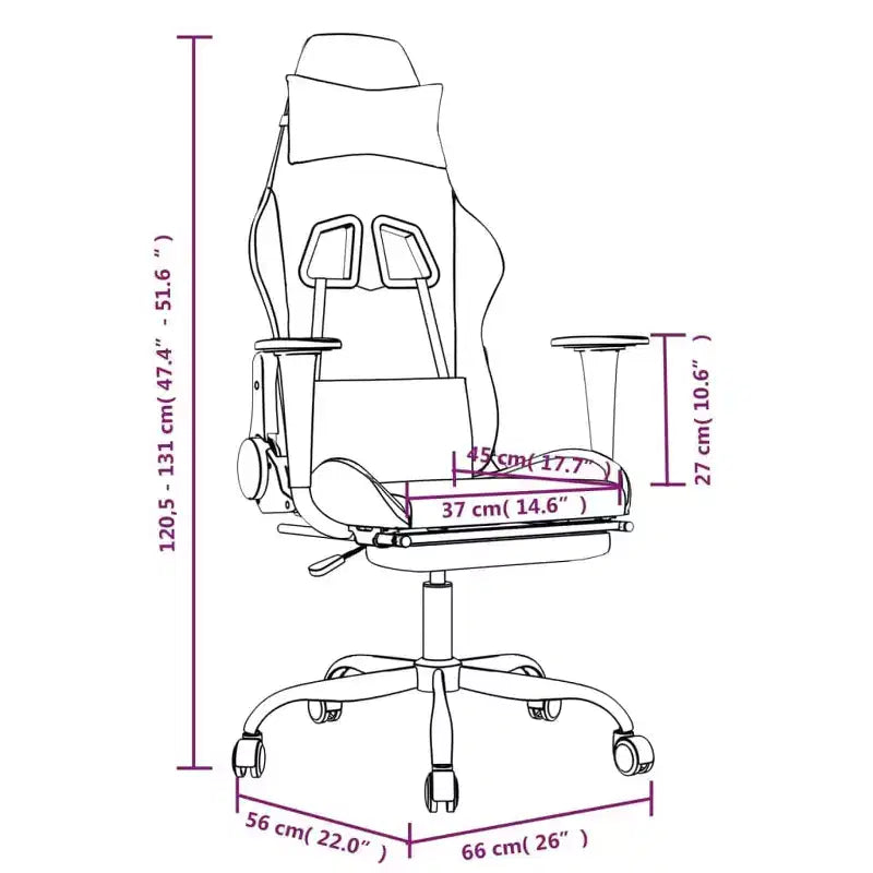 vidaXL Chaise de Massage Gaming avec Siège et Dossier Réglables, Fonction de Massage Intégrée - Rembourrée en Mousse, Recouverte de Blanc et Rose