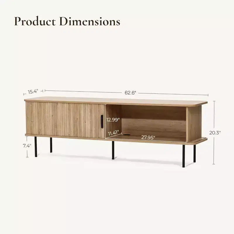 Meuble TV moderne LuxenHome de 62,6 po avec rangement pour téléviseurs jusqu'à 65 po, console de divertissement en chêne avec portes coulissantes marron