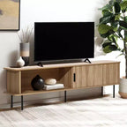 Meuble TV moderne LuxenHome de 62,6 po avec rangement pour téléviseurs jusqu'à 65 po, console de divertissement en chêne avec portes coulissantes marron