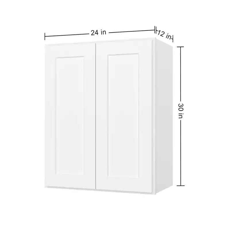 HOMLUX Meuble haut de cuisine Shaker blanc, prêt à monter, 30,5 cm de profondeur, 2 portes, 2 étagères