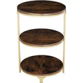 Studio 55D Keanu Farmhouse Rustic Bronze Round Accent Side End Table 15 1/4 Wide with 3-Shelf Brown Wood Tabletop for Living Room