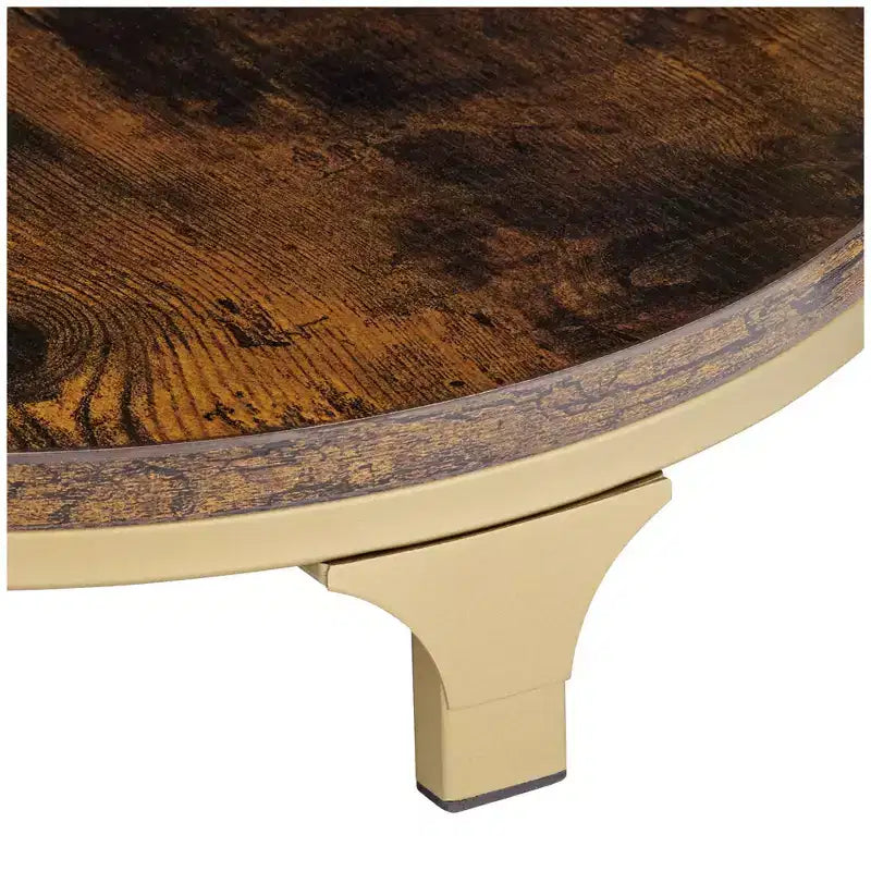 Studio 55D Keanu Petite Table d'appoint Ronde Bronze Rustique 38,7 cm de Large avec Plateau en Bois Marron à 3 Étages pour Salon