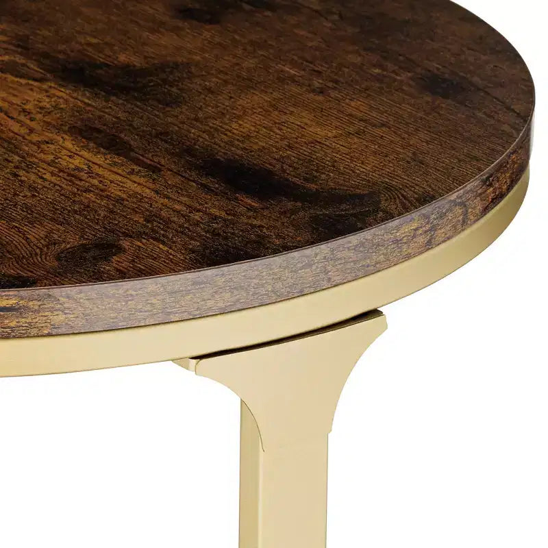 Studio 55D Keanu Petite Table d'appoint Ronde Bronze Rustique 38,7 cm de Large avec Plateau en Bois Marron à 3 Étages pour Salon