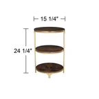 Studio 55D Keanu Petite Table d'appoint Ronde Bronze Rustique 38,7 cm de Large avec Plateau en Bois Marron à 3 Étages pour Salon