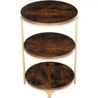 Studio 55D Keanu Petite Table d'appoint Ronde Bronze Rustique 38,7 cm de Large avec Plateau en Bois Marron à 3 Étages pour Salon
