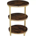 Studio 55D Keanu Petite Table d'appoint Ronde Bronze Rustique 38,7 cm de Large avec Plateau en Bois Marron à 3 Étages pour Salon