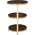 Studio 55D Keanu Petite Table d'appoint Ronde Bronze Rustique 38,7 cm de Large avec Plateau en Bois Marron à 3 Étages pour Salon