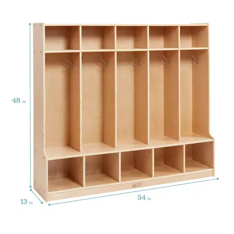 Vestiaire 5 sections ECR4Kids avec banc et compartiments de rangement, Mobilier de classe