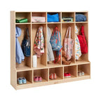 Vestiaire 5 sections ECR4Kids avec banc et compartiments de rangement, Mobilier de classe