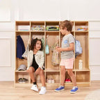 Vestiaire 5 sections ECR4Kids avec banc et compartiments de rangement, Mobilier de classe