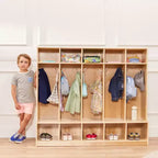 Vestiaire 5 sections ECR4Kids avec banc et compartiments de rangement, Mobilier de classe