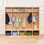 Vestiaire 5 sections ECR4Kids avec banc et compartiments de rangement, Mobilier de classe