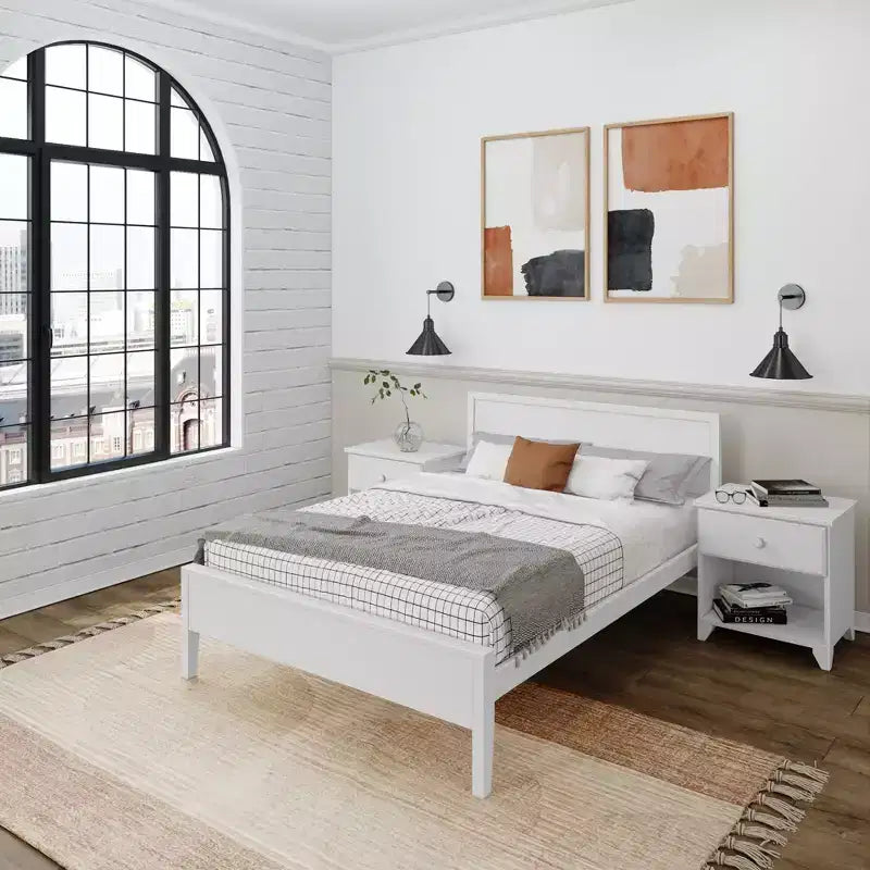 Cadre de lit double en bois massif avec tête de lit Plank+Beam, lit plateforme moderne pour adultes