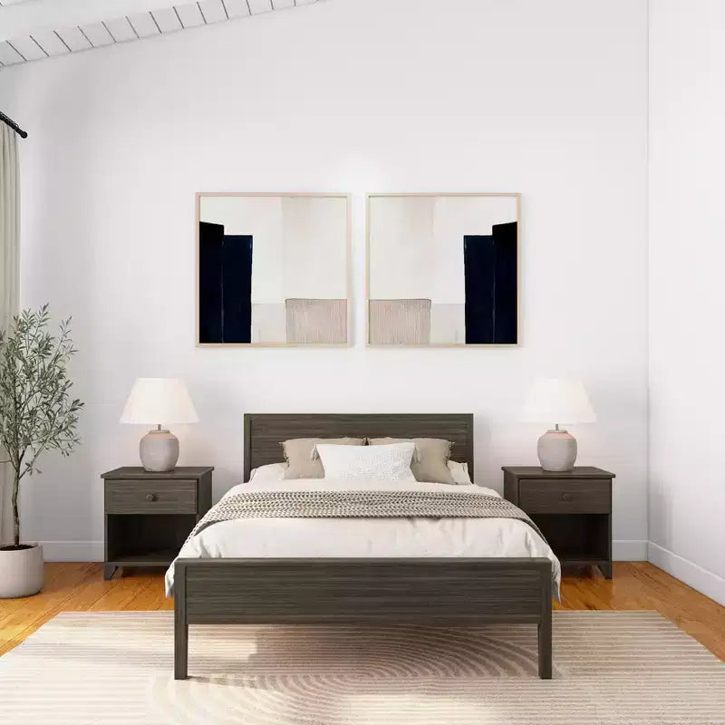 Cadre de lit double en bois massif avec tête de lit Plank+Beam, lit plateforme moderne pour adultes