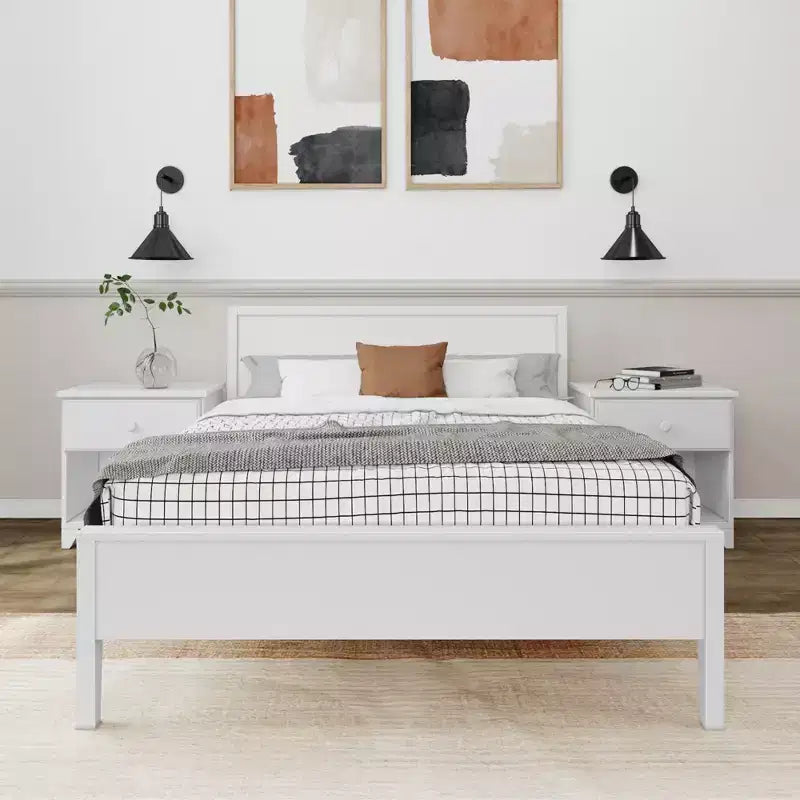 Cadre de lit double en bois massif avec tête de lit Plank+Beam, lit plateforme moderne pour adultes