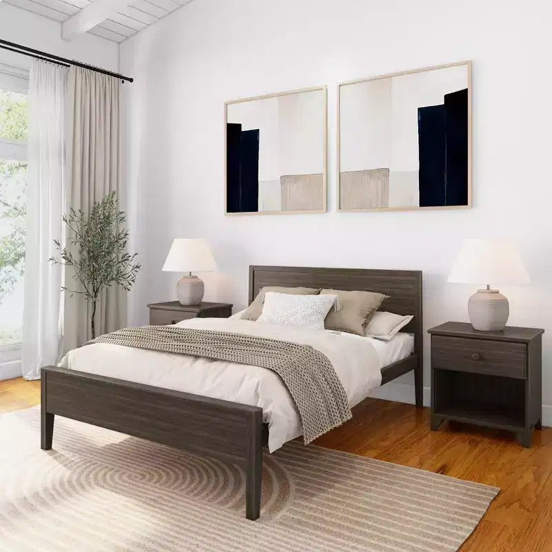 Cadre de lit double en bois massif avec tête de lit Plank+Beam, lit plateforme moderne pour adultes