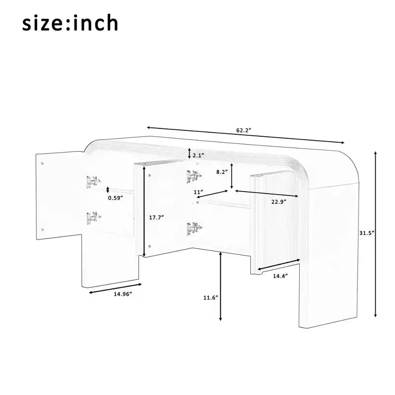Buffet 4 portes au design rayé 63, meuble de rangement avec étagères réglables 4L - ModernLuxe