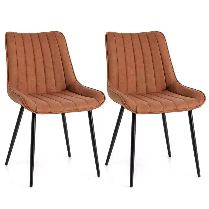 Costway Dining Chair Set of 2 Upholstered Leisure Chairs with Metal Legs Padded Seat Brown/Grey