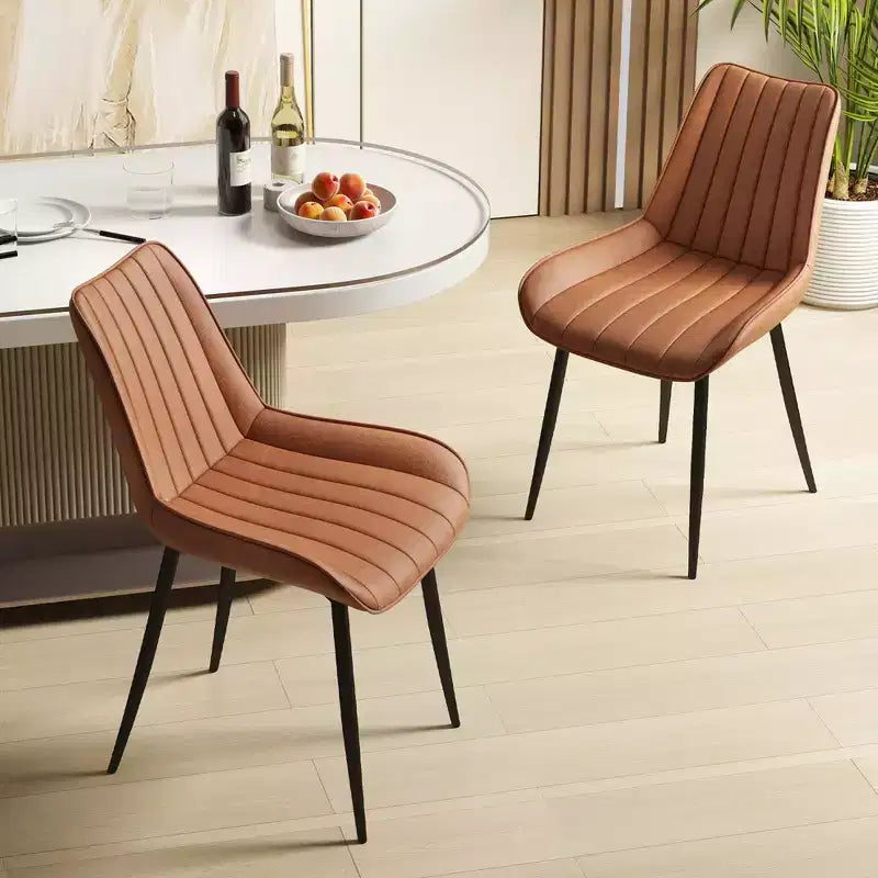 Costway Lot de 2 chaises de salle à manger, chaises de loisirs rembourrées avec pieds en métal, assise rembourrée Marron/Gris
