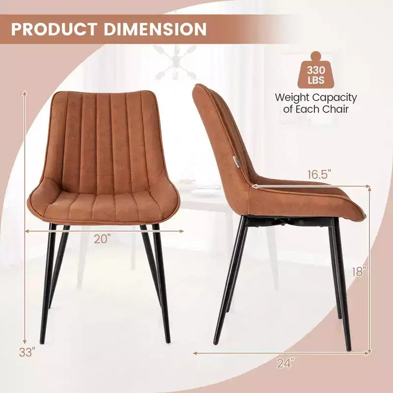 Costway Lot de 2 chaises de salle à manger, chaises de loisirs rembourrées avec pieds en métal, assise rembourrée Marron/Gris