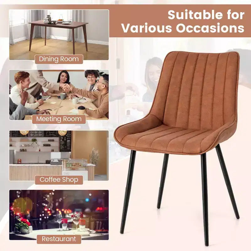 Costway Lot de 2 chaises de salle à manger, chaises de loisirs rembourrées avec pieds en métal, assise rembourrée Marron/Gris