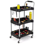 Costway Chariot de rangement à roulettes 3 niveaux avec poignée, rangement pour outils et roues universelles pour garage