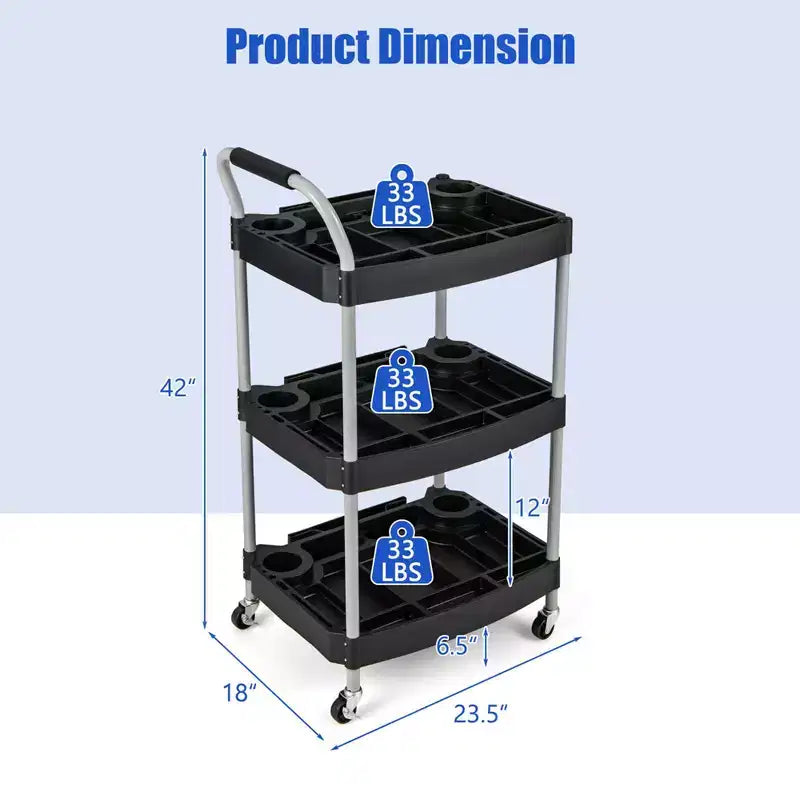 Costway Chariot de rangement à roulettes 3 niveaux avec poignée, rangement pour outils et roues universelles pour garage