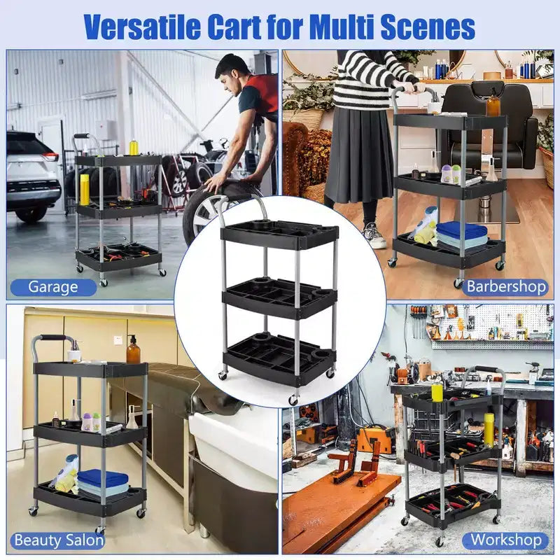 Costway Chariot de rangement à roulettes 3 niveaux avec poignée, rangement pour outils et roues universelles pour garage