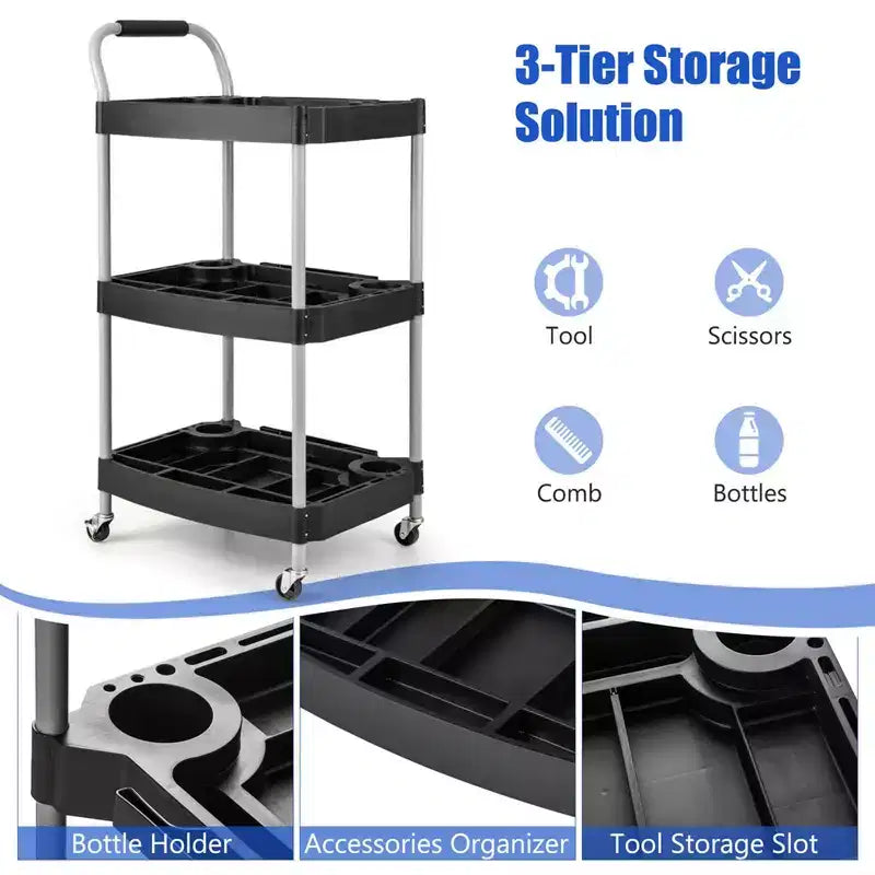 Costway Chariot de rangement à roulettes 3 niveaux avec poignée, rangement pour outils et roues universelles pour garage