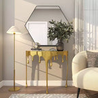 Console en aluminium Olivia & May avec pieds aux motifs fondus et plateau en verre fumé