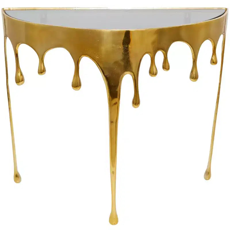 Console en aluminium Olivia & May avec pieds aux motifs fondus et plateau en verre fumé