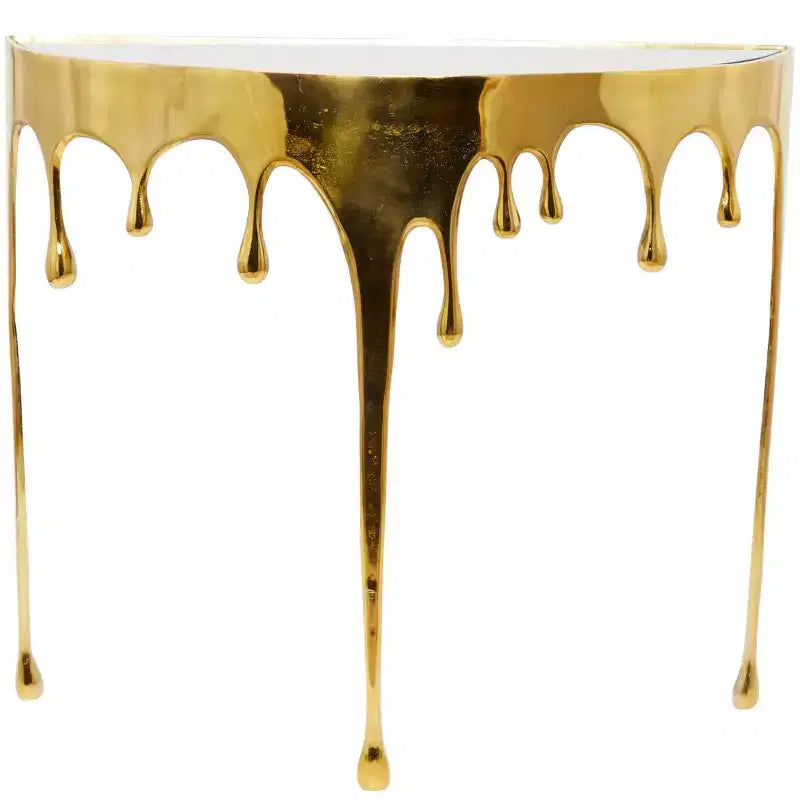 Console en aluminium Olivia & May avec pieds aux motifs fondus et plateau en verre fumé