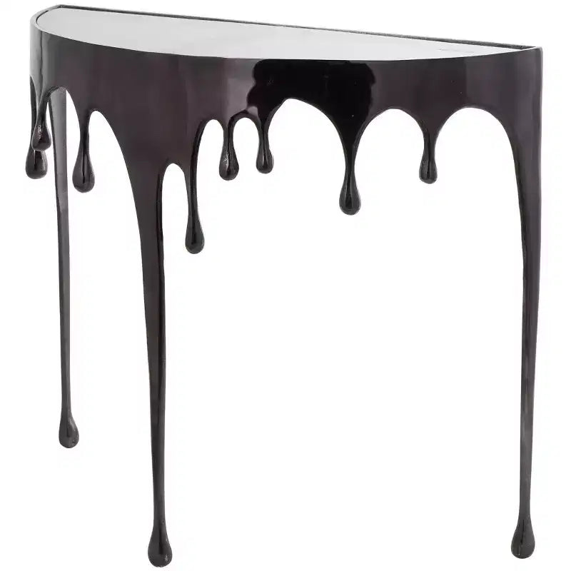 Console en aluminium Olivia & May avec pieds aux motifs fondus et plateau en verre fumé