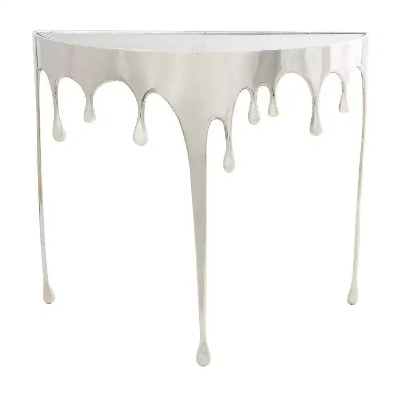 Console en aluminium Olivia & May avec pieds aux motifs fondus et plateau en verre fumé