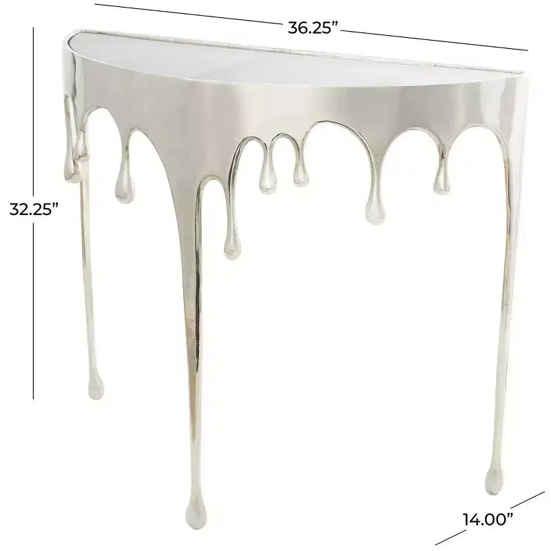 Console en aluminium Olivia & May avec pieds aux motifs fondus et plateau en verre fumé