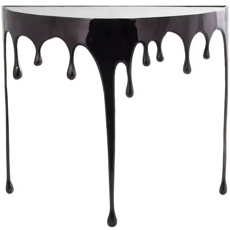 Olivia & May Aluminum Drip Console Table with Melting Designed Legs and Shaded Glass Top