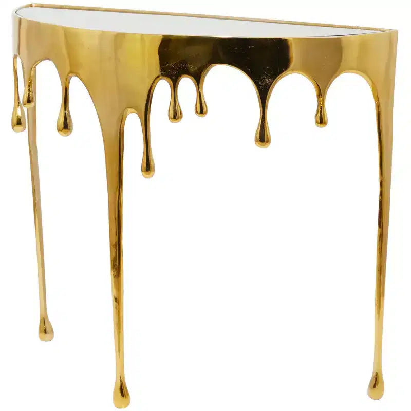Console en aluminium Olivia & May avec pieds aux motifs fondus et plateau en verre fumé