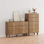 Commode à 5 tiroirs Whizmax Modern en bois avec motif vintage, commode haute avec tiroirs profonds pour chambre à coucher et salon, noir et blanc