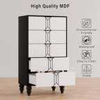 Commode à 5 tiroirs Whizmax Modern en bois avec motif vintage, commode haute avec tiroirs profonds pour chambre à coucher et salon, noir et blanc