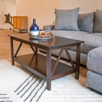 Table basse d'intérieur Sunnydaze en pin massif avec étagère de rangement - Marron foncé - 43.5