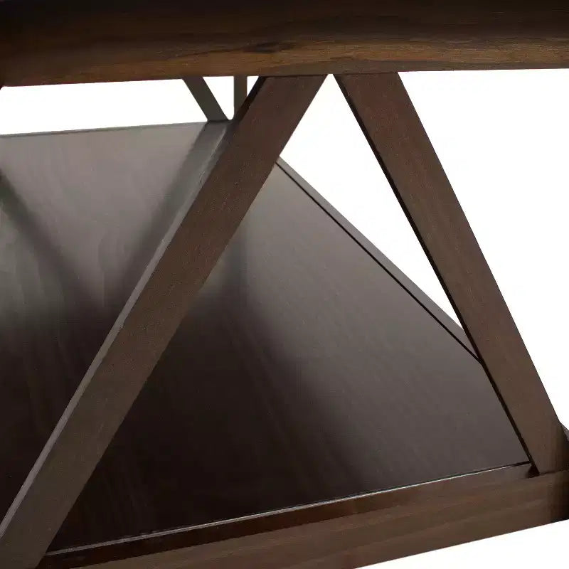 Table basse d'intérieur Sunnydaze en pin massif avec étagère de rangement - Marron foncé - 43.5
