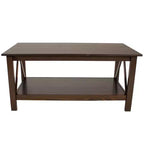 Table basse d'intérieur Sunnydaze en pin massif avec étagère de rangement - Marron foncé - 43.5