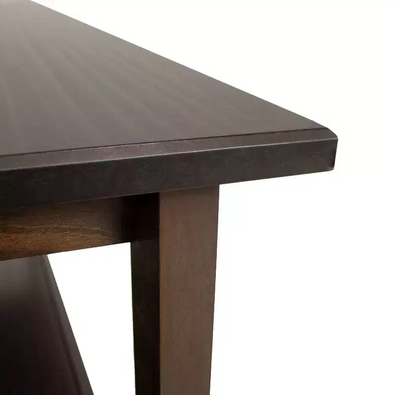 Table basse d'intérieur Sunnydaze en pin massif avec étagère de rangement - Marron foncé - 43.5