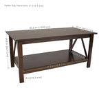 Table basse d'intérieur Sunnydaze en pin massif avec étagère de rangement - Marron foncé - 43.5